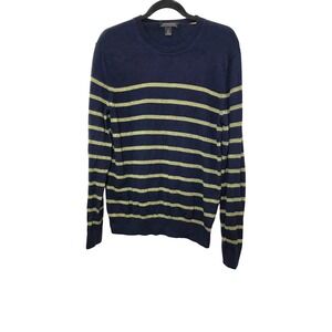 Banana Republic Navy & Yellow Striped Sweater M 85% Pima Cotton 15% Cashmere